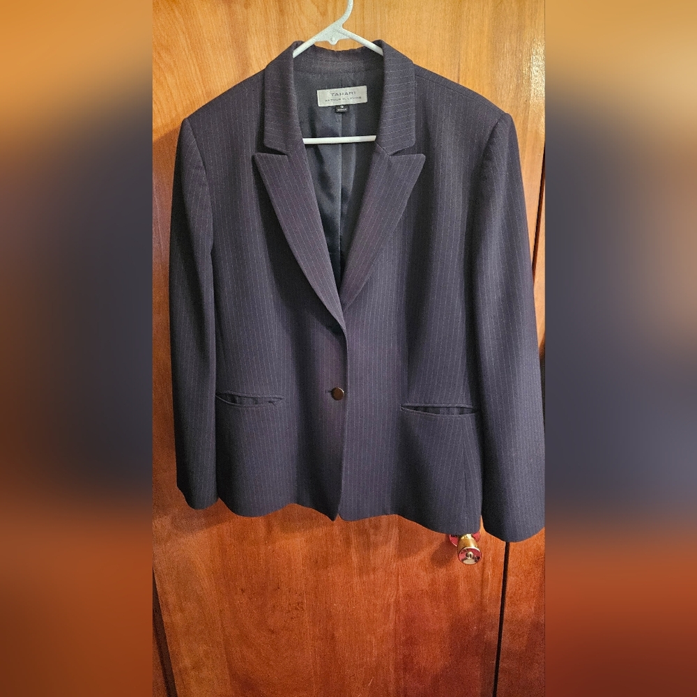 Women's Classic Navy Blue Pinstripe Blazer